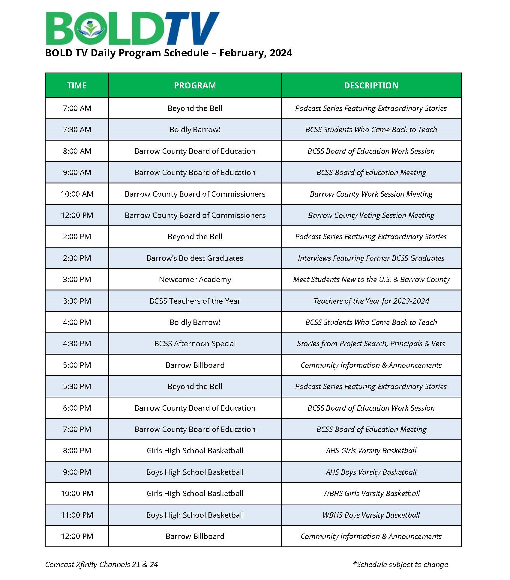 program schedule for bold-tv - click for PDF