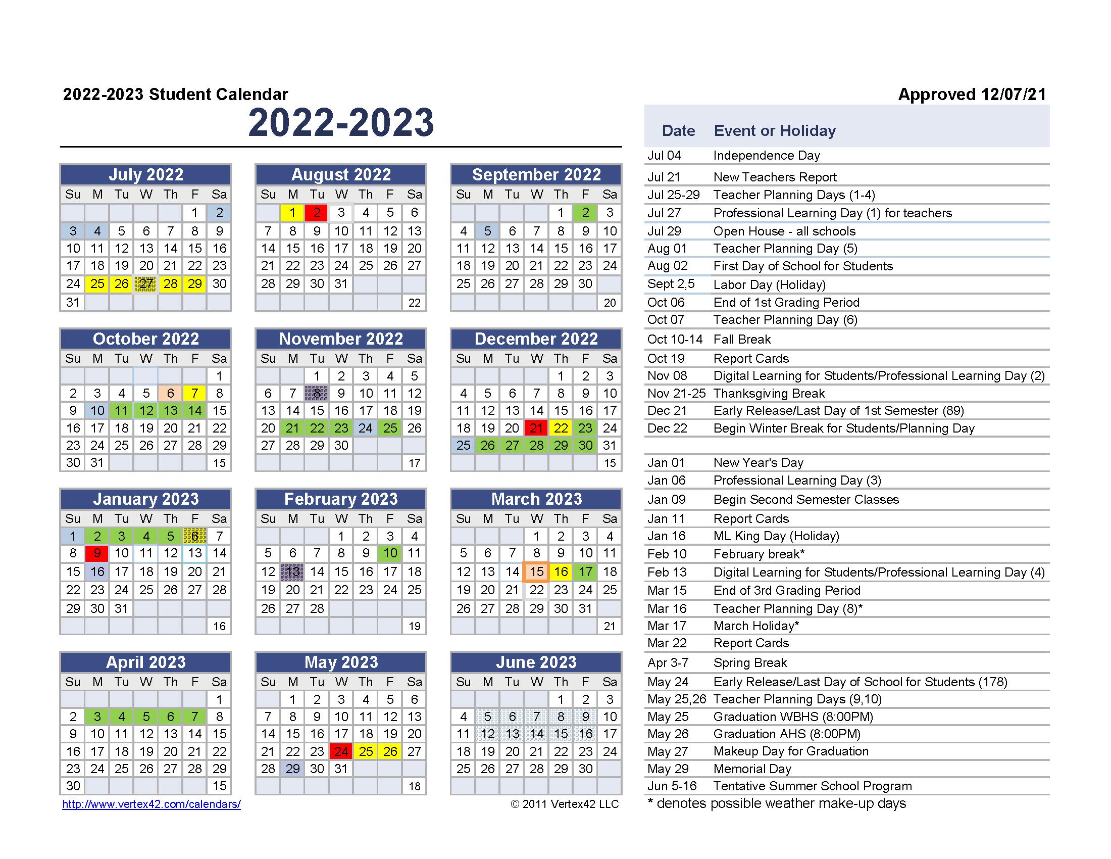22-23 Student Calendar