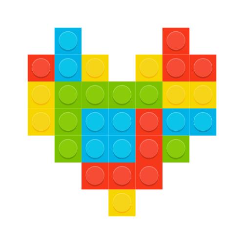 lego blocks in a heart