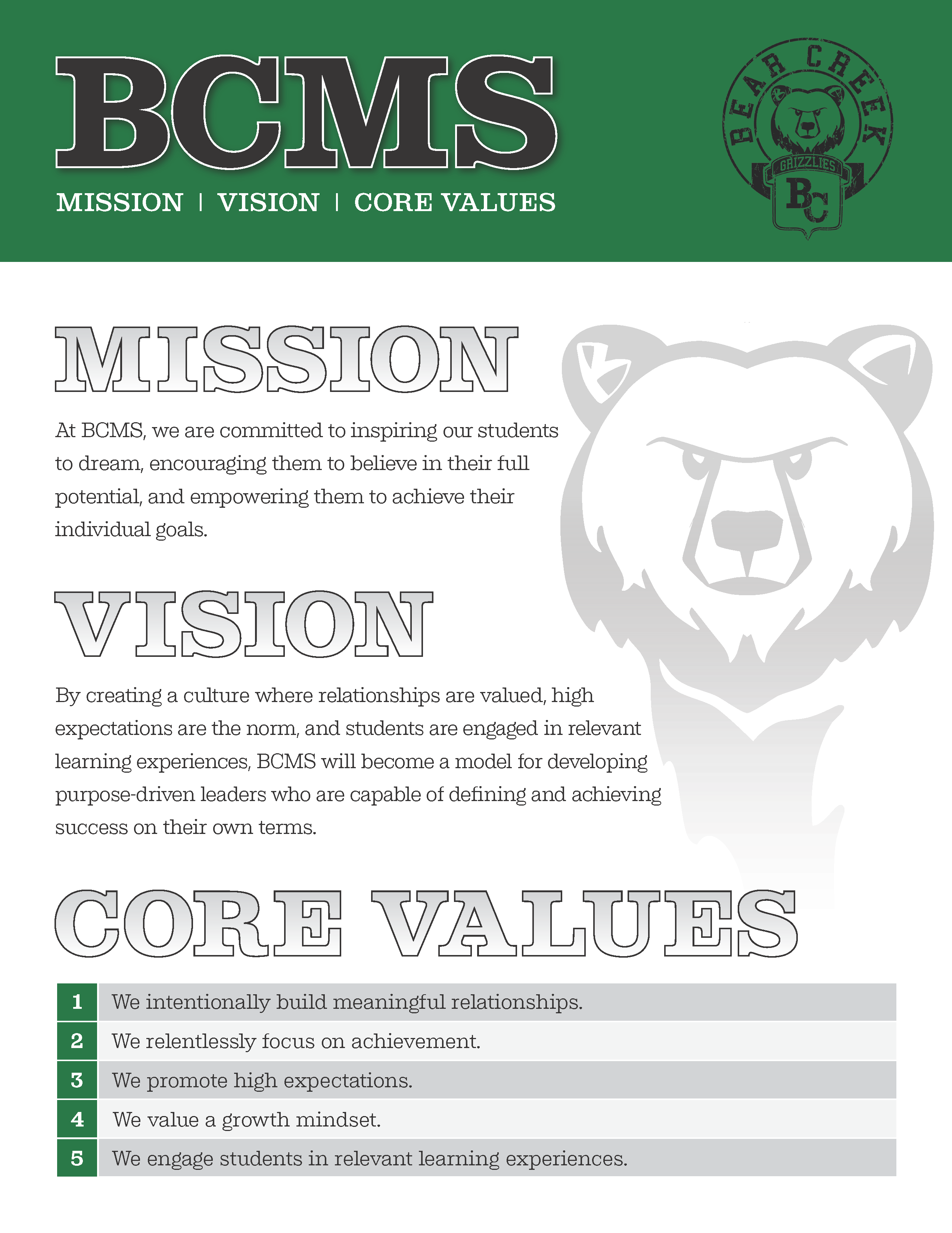BCMS Mission and Vision - click for PDF