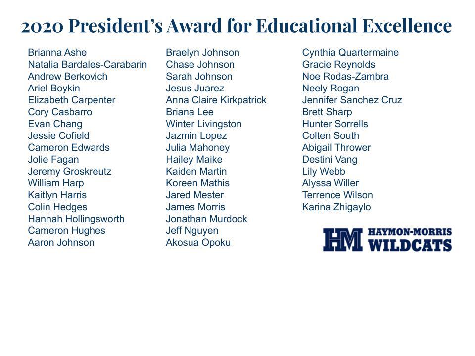 2020 President's Award for Educational Excellence