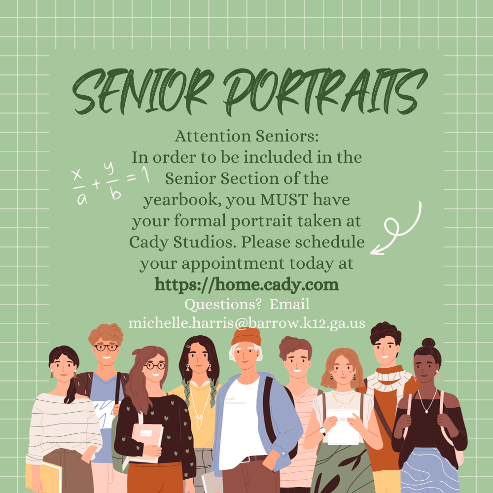 Senior Portraits need to be at Cady to be in yearbook