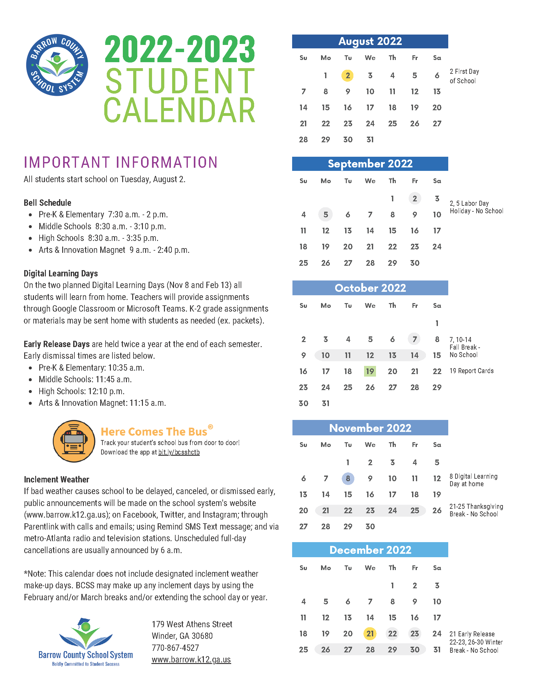 Printable School Year Calendar